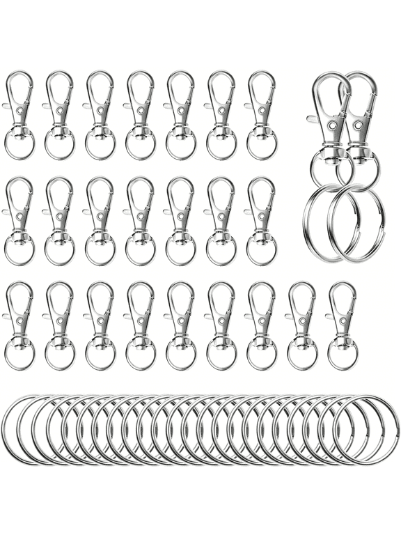Swivel Snap Hooks with Split Key Rings Premium Metal Silver Lobster Claw Trigger Clasps for Keychain Clip Lanyard Bag Purse Tag Jewelry Making Crafts
