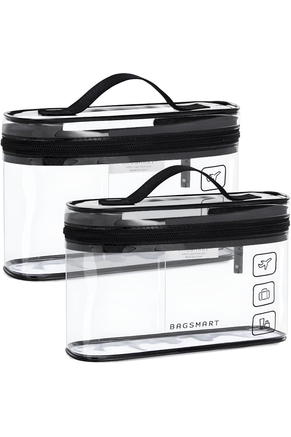 TSA Approved Toiletry Bag, 2 Pack Clear Makeup Cosmetic Bag Organizer, Quart Size Travel Bag for Toiletries, Carry-on Travel Accessories Essentials, Black-2pcs