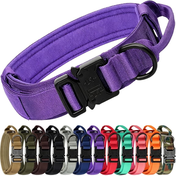 GASTROPOD Tactical Dog Collar with Handle and Metal Buckle, Heavy Duty Padded Military Collar with 2 Patches for Training, Adjustable for Large Dogs, Dog Collars for Large Dogs, L