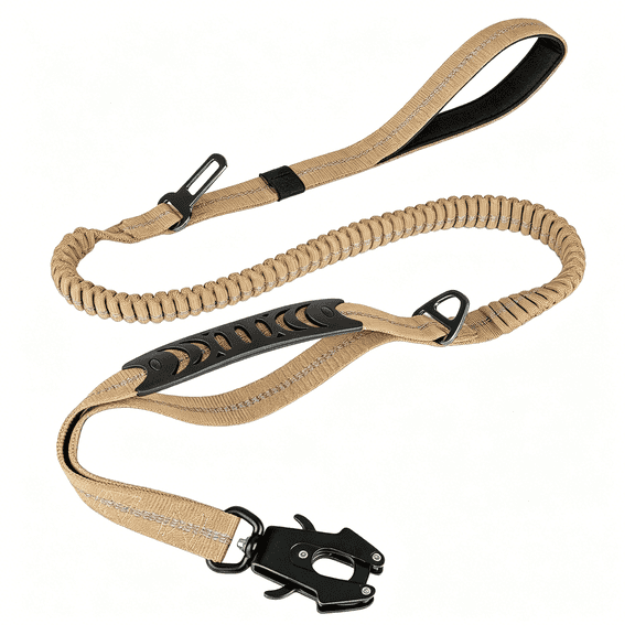 GASTROPOD Tactical Dog Leash Heavy Duty, 4-6Ft Shock Absorbing Bungee Lead with 2 Padded Handles, Metal Carabiner, for Medium to X-Large Dogs, Coyote Brown