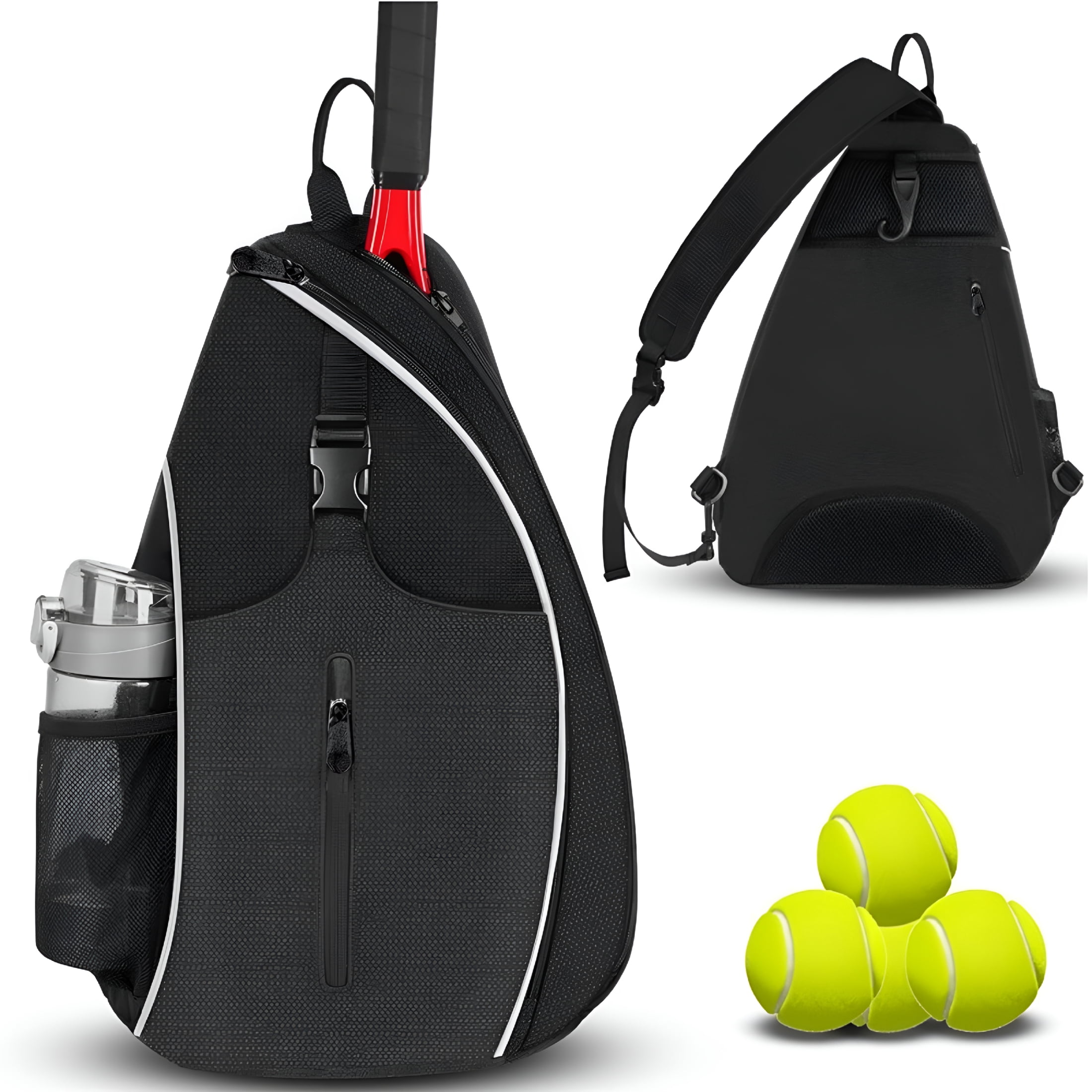 GASTROPOD Tennis Bag, Tennis Sling Backpack Crossbody Water Resistant for Men Women, Singles Shoulder Racket Bag Compatible for Pickleball Badminton Rackets, Black