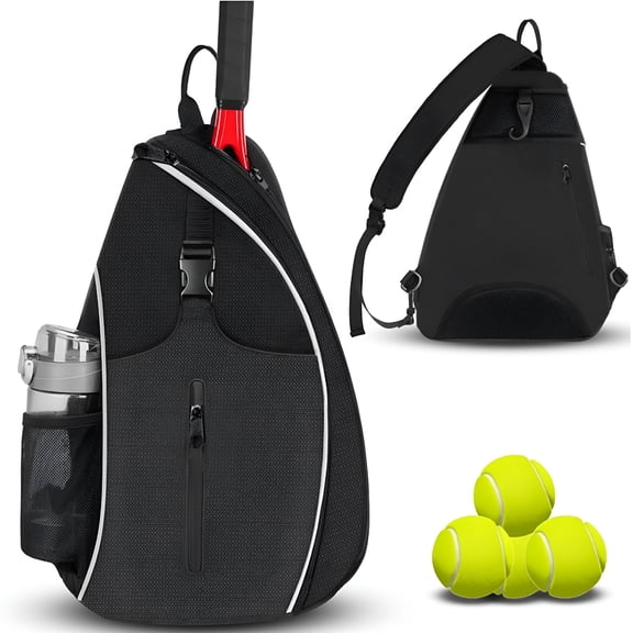GASTROPOD Tennis Bag, Tennis Sling Backpack Crossbody Water Resistant for Men Women, Singles Shoulder Racket Bag Compatible for Pickleball Badminton Rackets, Black