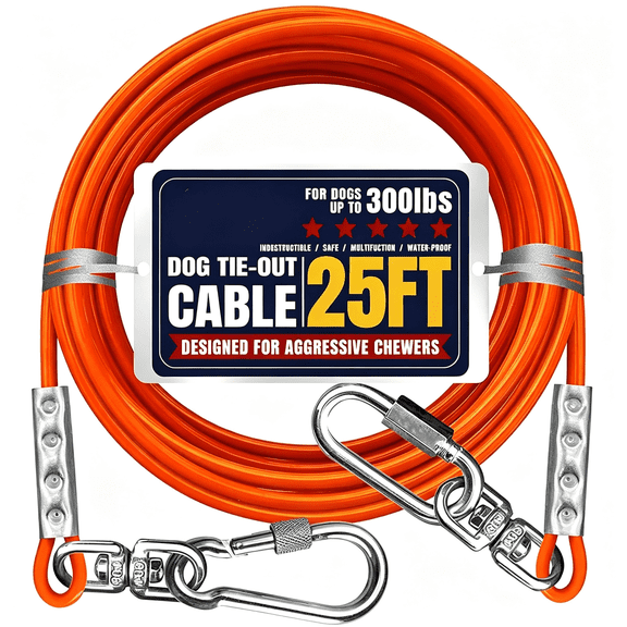 GASTROPOD Tie Out Cable for Dogs Up to 300Lbs,25Ft Extra Strong 1000Lbs Break Strength Tie-Out Tether Trolley Training Lead,Dog Run Cable for Yard Garden Park Camping Outside (Orange, 300Lbs 25Ft)