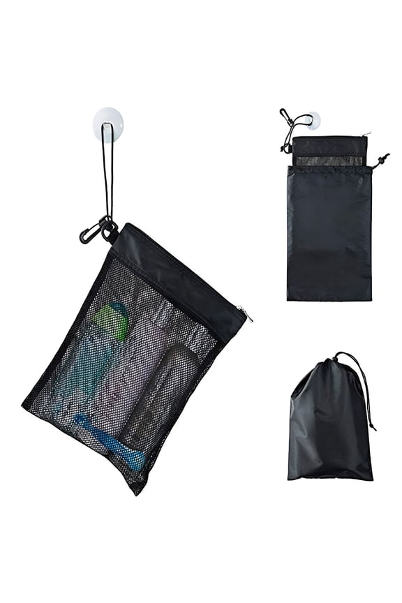 Toiletry Bag with Hanging Drawstring and Suction Cup Anti-slip See-through Mesh Zipper Closure Large Capacity Portable Shower Bag Tote Toiletries Storage Pouch