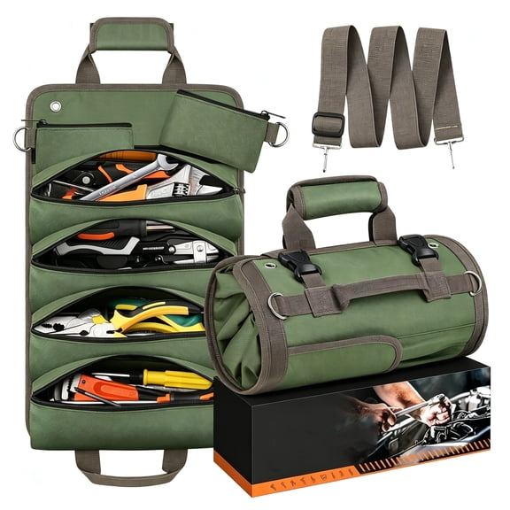 GASTROPOD Tool Bag Roll Up, Heavy Duty Portable Soft Tool Storage,Foldable Empty Rollup Organizer with Small Pockets,Official Rollable Toolbag,Father Day Gifts for Him Dad Men Mechanic Welding,Green