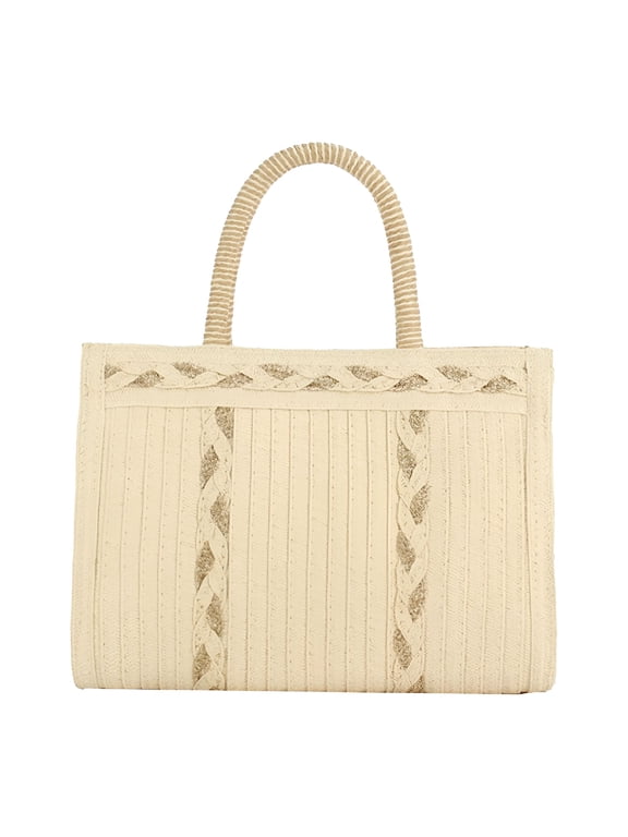 Tote Handbag Women Summer Purse Straw Raffia Beach Bag Square Woven Large Crossbody Shoulder Boho Work Satchel