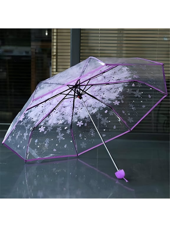 Transparent Clear Umbrella,Transparent Sakura Folding Umbrella,Cute Transparent Umbrella Clear Sunny Umbrella,Clear Outdoor Umbrella Cherry Blossom Fashionable Girls Rain Umbrella