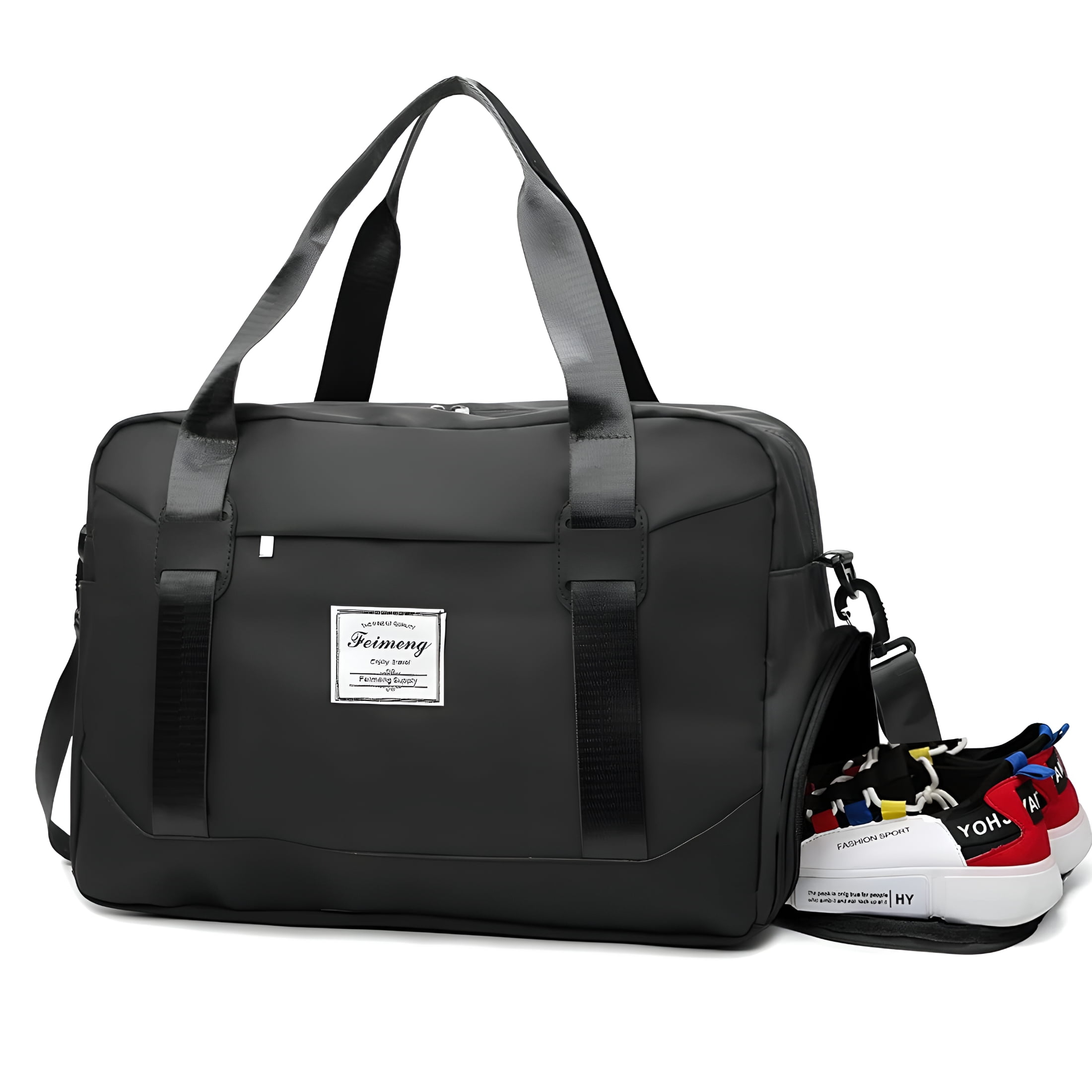 GASTROPOD Travel Duffel Bag, Large Folding Sports Gym Bag with Wet Pocket & Shoes Compartment - Black