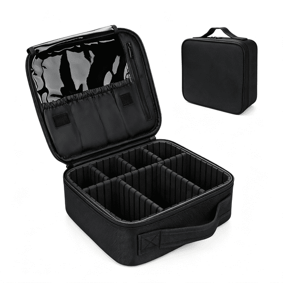 GASTROPOD Travel Makeup Train Case Makeup Cosmetic Case Organizer Portable Artist Storage Bag with Adjustable Dividers for Cosmetics Makeup Brushes Toiletry Jewelry Digital Accessories Black