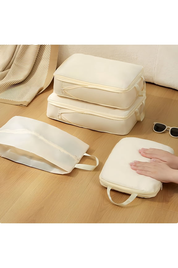 2026 New Travel Storage Bags 4-Piece Set Waterproof Large Capacity Compression Packing Cubes Luggage Organizers Double Layer Zipper Travel Organizer Bags for Toiletries Business Trip