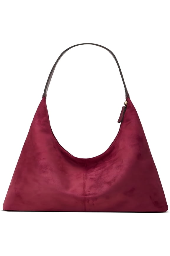 Trendy Suede Crescent Shoulder Bag Women Tote Bag Satchels Crossbody Purse Top-Handle Travel College Work Tote Handbag - Burgundy
