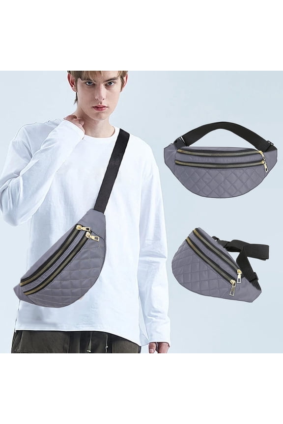 Ultra-Light Polyester Fanny Pack - Adjustable Crossbody Waist Bag Plus Size Fanny Pack for Women for Travel/Running/Cycling, 2-Zipper Security Design & Plus-Size Strap Gray