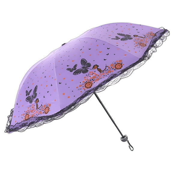 GASTROPOD Umbrellas for Rain,Butterfly Graphic Accent Mini Umbrella,Eye Catching Detail Small Umbrella for Travel Mini,Purple