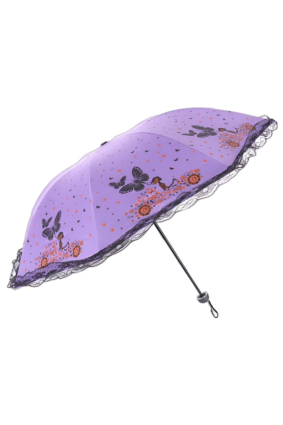 Umbrellas for Rain,Butterfly Graphic Accent Mini Umbrella,Eye Catching Detail Small Umbrella for Travel Mini,Purple