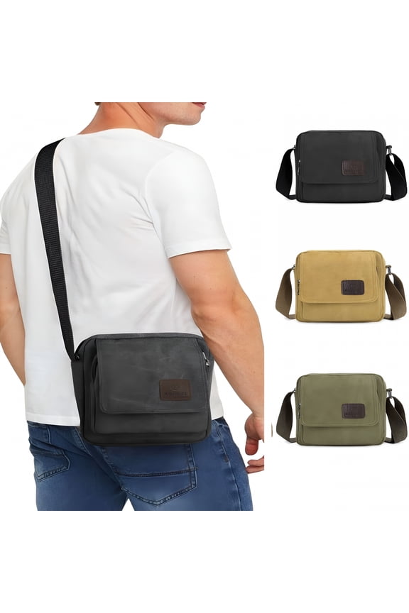 Vintage Canvas Messenger Bag for Men,Casual Crossbody Satchel and Shoulder Bag for Travel,Business,And Work,Black,Durable and Stylish
