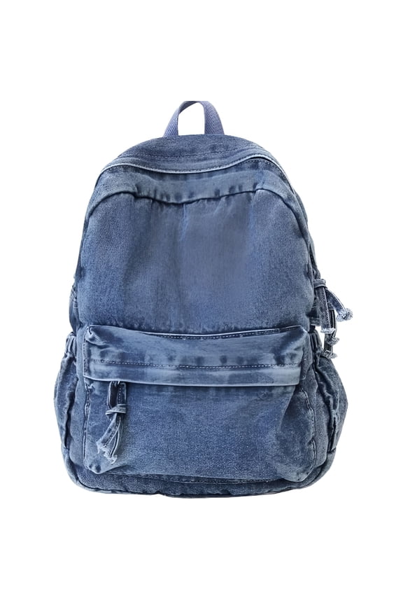 Vintage Denim Backpack for Women and Men Retro Rucksack with Adjustable Straps for School Travel and Daily Use