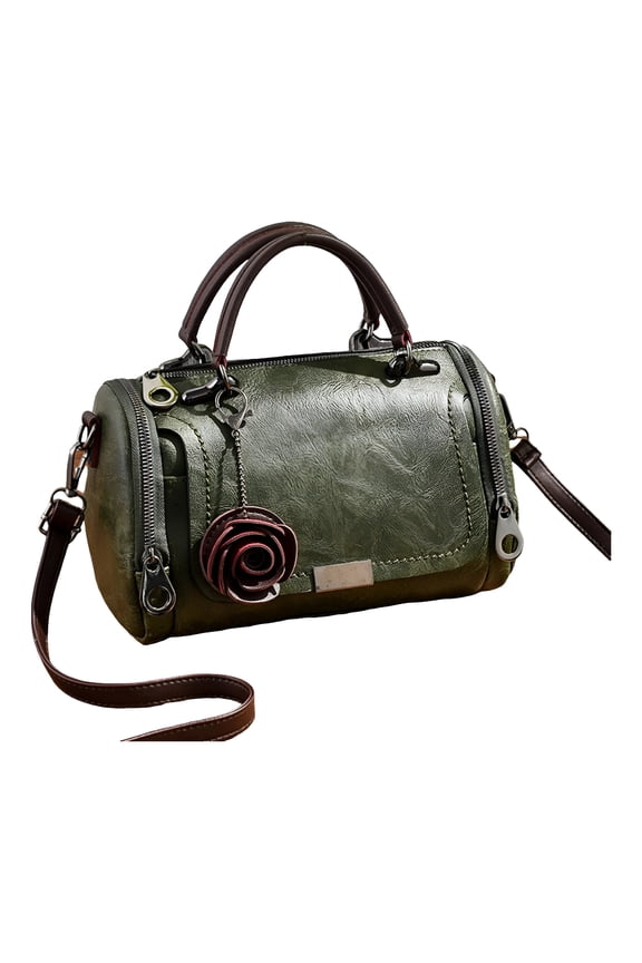 Vintage Top Handle Crossbody Bags for Women Rose Retro Leather Small Cross Body Barrel Purse Satchel Handbags