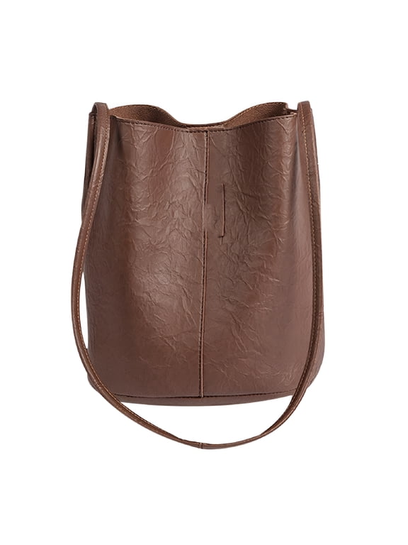 2026 New Vintage Women Shoulder Crossbody Bag Leather Bucket Handbag Bucket Bags for Women (Dark Brown) for Daily Use, Work, Casual Outings, Travel, Shopping, Weekend Getaways