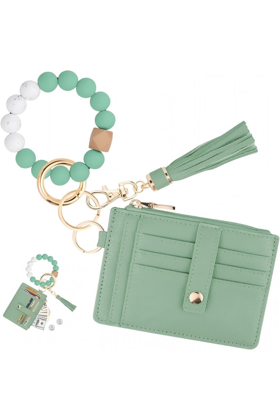 Wallet Keychain Wristlet for Women, Slim RFID Credit Card Holder Purse Tassel Keychain Bangle Key Ring for Men Women
