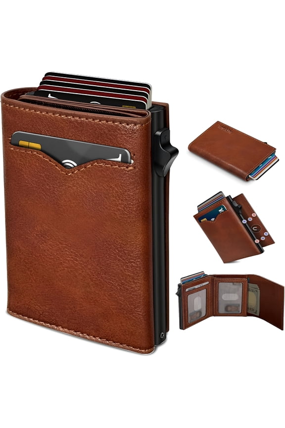 2026 New Wallet for Men,With Cash Pocket 2 Id Window 9-13 Cards,Metal Case Smart Slim Pop Up Credit Card Holder Flip with Magnetic Closure Rfid Blocking Trifold Wallet with Gift Box