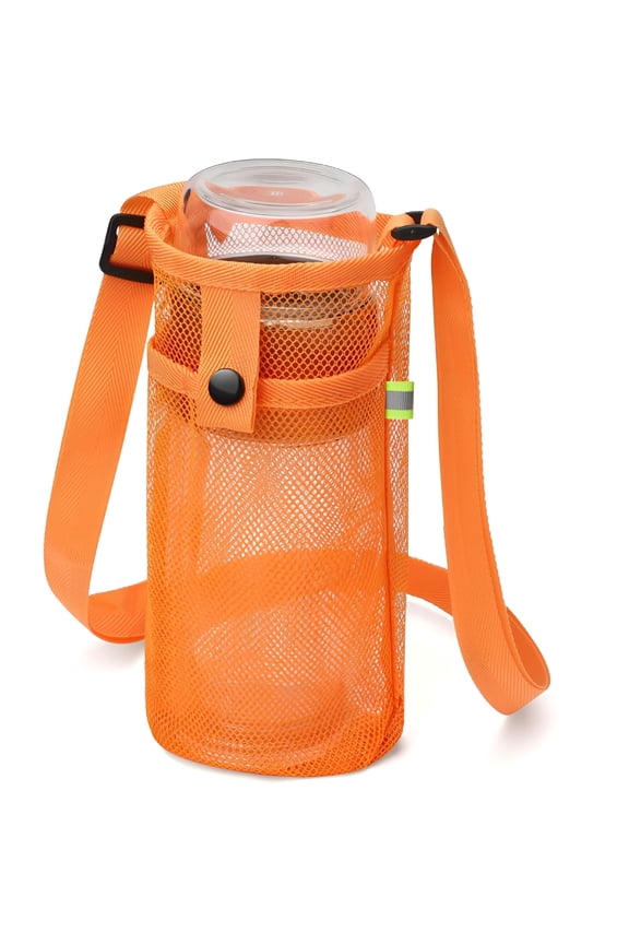 Water Bottle Bag with Strap,Mesh Water Bottle Holder Crossbody Water Bottle Sling Bag Adjustable Shoulder Strap and Pocket - Lightweight Water Bottle Carrier for Sports Hiking Orange