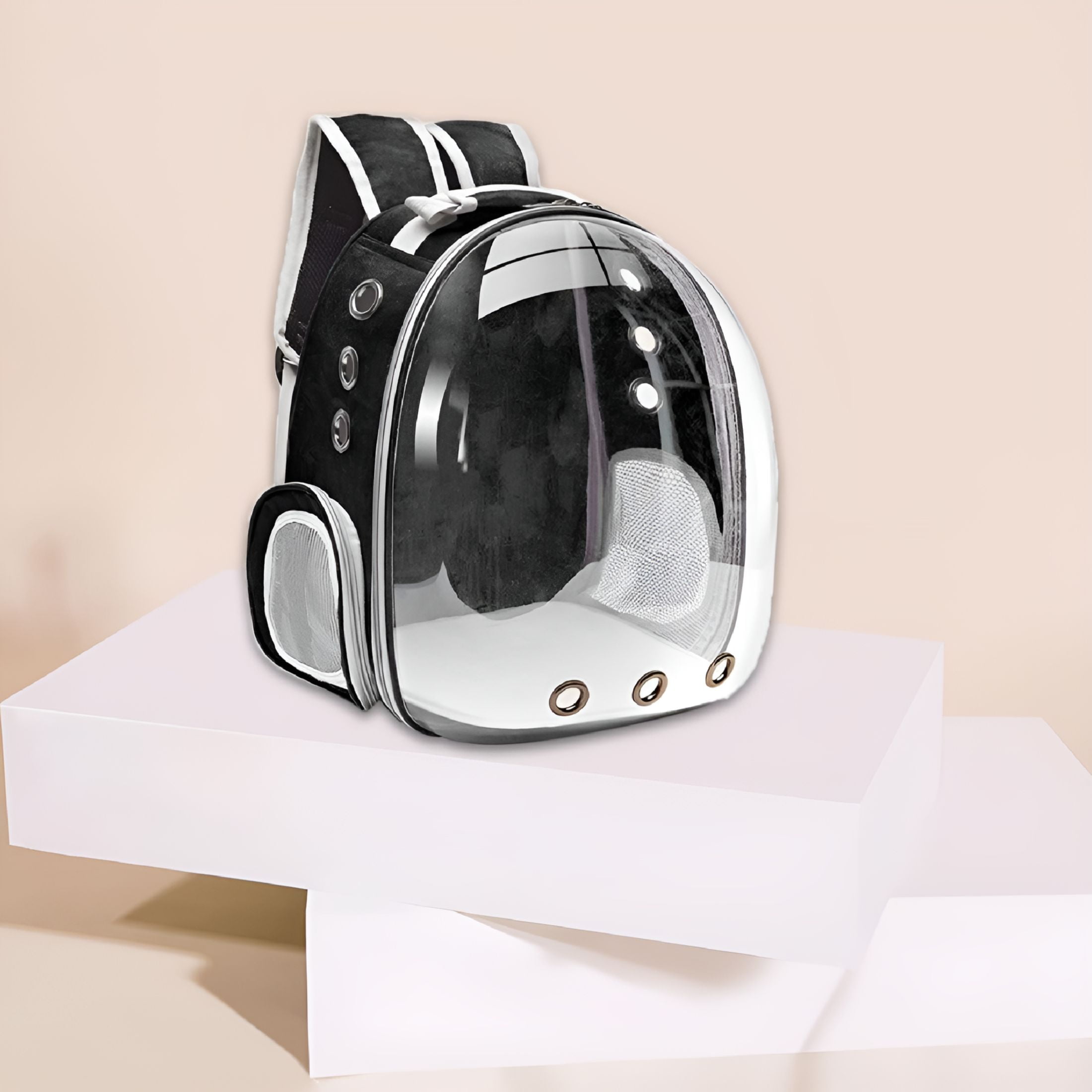 GASTROPOD Waterproof Cat Backpack Carrier, Bubble Carry Bag, Portable Ventilated Black