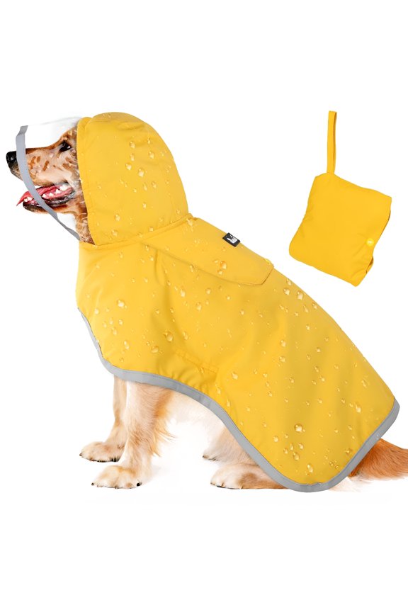 Waterproof Dog Raincoat - Clear Hood, Double-Layered, Reflective Strips, with Adjustable Straps and Pocket