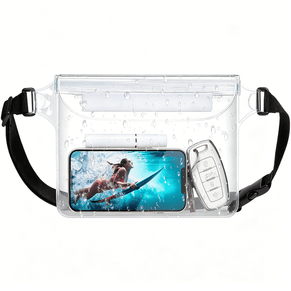 GASTROPOD Waterproof Fanny Pack - Waterproof Phone Pouch with Waist Strap - Beach Accessories Waterproof Pouch Dry Bag Keep Phone Valuables Safe for Beach Surfing Kayaking Boating Fishing,Clear