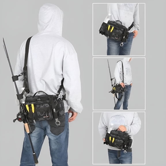 GASTROPOD Waterproof Fishing Bag Cross Body Sling Fishing Tackle Backpack with Rod Holder Box Storage Military Outdoor Compact Lure Bag