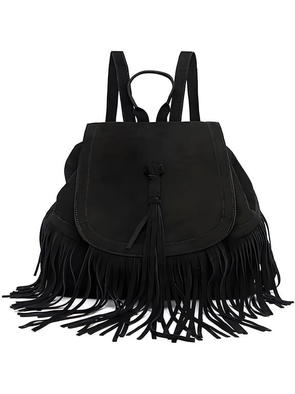 Women Backpack Purse Suede Fringed Tassel Shoulder Bag Fashion PU Leather Travel Bag Daypacks Purse