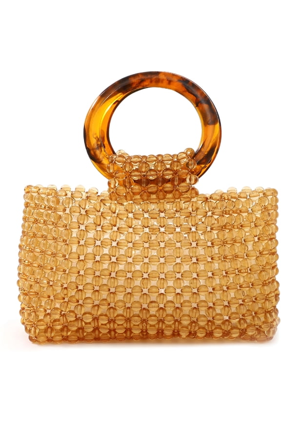 Women Colored Transparent Beaded Acrylic Handbag Evening Handmade Bags for Wedding Party(Brown)