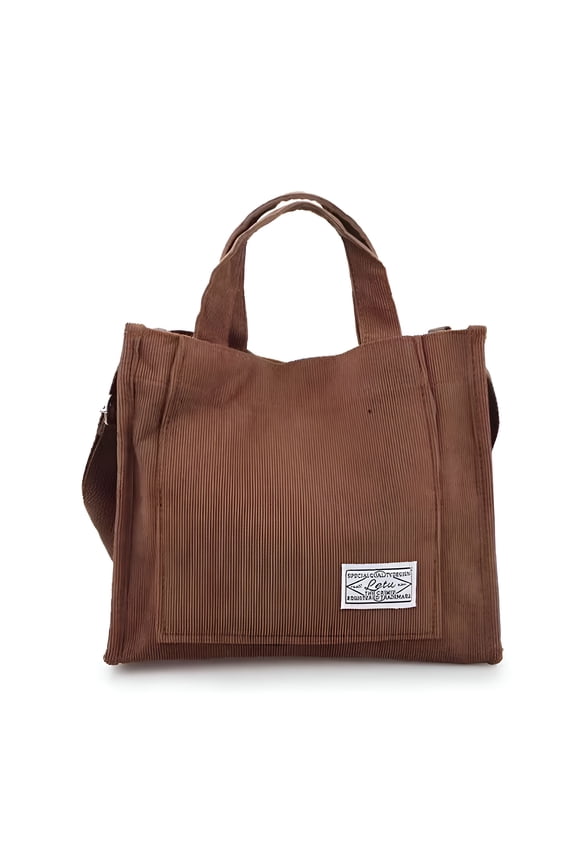 Women Corduroy Zipper Shoulder Bag Small Cotton Canvas Handbag Casual Tote Female Eco Crossbody Bag Vintage Messenger Bags Corduroy Tote Bag Dark Brown