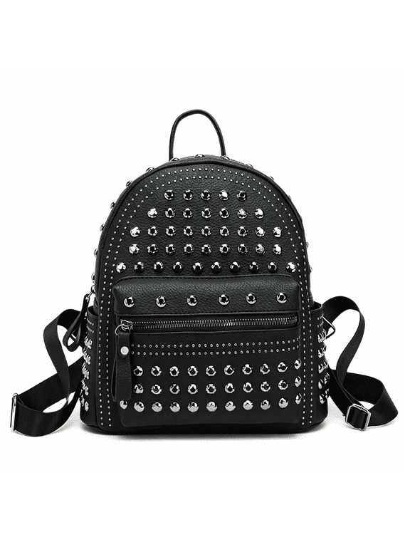 Women Fashion Backpack Purse Pu Leather Studded Mini Backpack Lightweight Shoulder Bags Casual Travel Daypacks(Black,Small Size)
