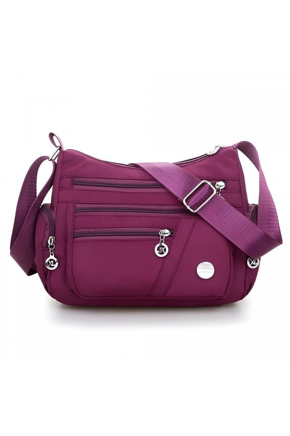 Women Multi Pockets Crossbody Bag Waterproof Nylon Single Shoulder Bag Travel Purses Handbags, Purple
