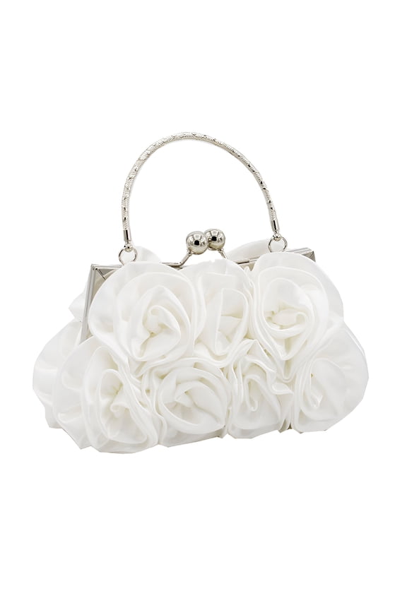 Women Rose Flower Pattern Faux Silk Handbag Bridal Clutch Bag for Wedding Evening Party White Clutch Purses for Women