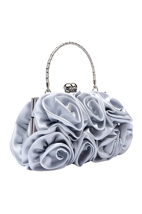 Women Rose Flower Pattern Faux Silk Handbag Bridal Clutch Bag for Wedding Evening Party