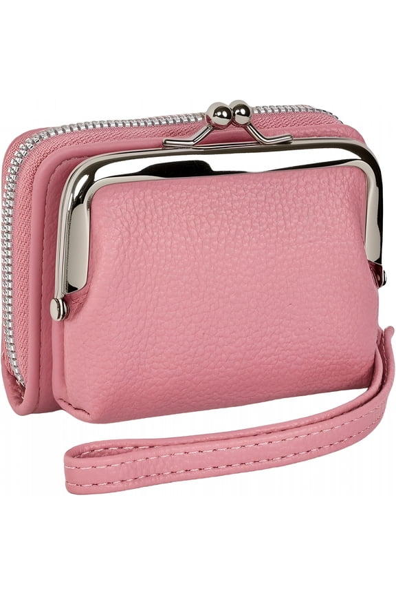Women'S Rfid Blocking Wristlet Wallet - 2-In-1 Zip-Around with Coin Purse & Card Slots - Vegan Leather with Secure Clasp (Pink)