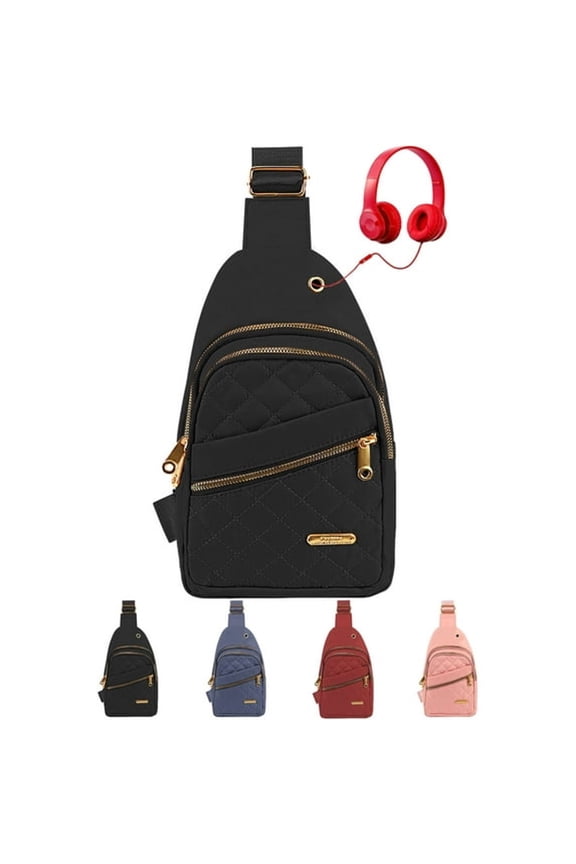 Women Small Sling Bag Casual Quilted Crossbody Sling Backpack Nylon Waterproof Fanny Pack Purse Chest Shoulder Daypack for Travel Hiking Sling Bag for Women "Black"