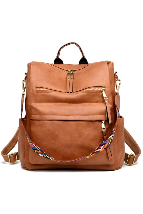 Women's Fashion Backpack Multipurpose Design Handbags and Shoulder Bag Large Capacity PU Leather Anti-Theft Travel Bag, Brown