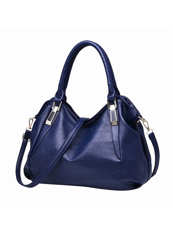 Women's Medium Leather Tote Shoulder Bags, Dark Blue