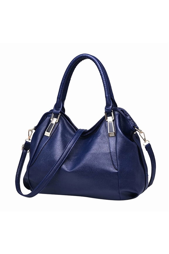 Women's Medium Leather Tote Shoulder Bags, Dark Blue