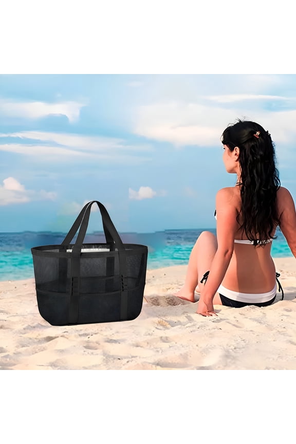 Women's Mesh Beach Bag Large Beach Tote Bag Women's Reusable Pool Bag Seaside Pool Beach Vacation Essential Thing Multifunctional