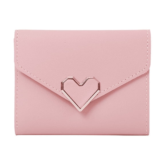 GASTROPOD Women's Wallet, Minimalist PU Leather Trifold Credit Card Holder with Heart Charm, Compact Bifold Purse with 6 Card Slots for Cash and ID, Elegant Daily Use Travel Shopping Accessory, Pink
