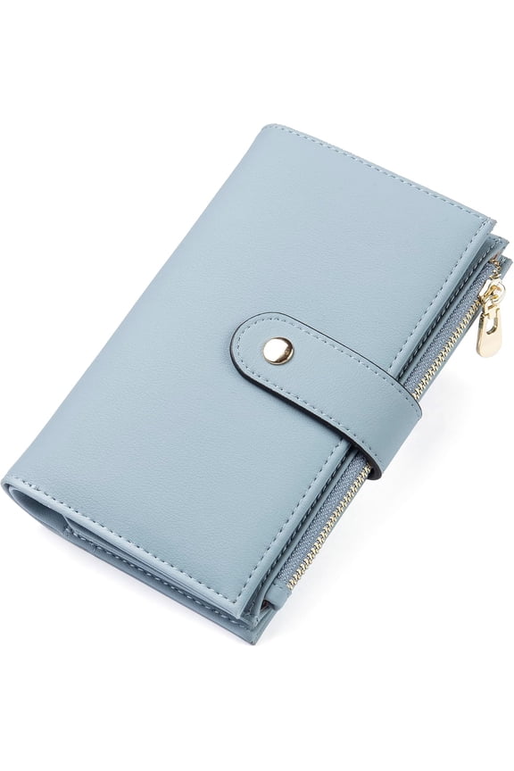 Womens Wallet RFID Blocking Vegan Leather Trifold Clutch Credit Card Holder Ladies Travel Wallet Purse with Pen Holder