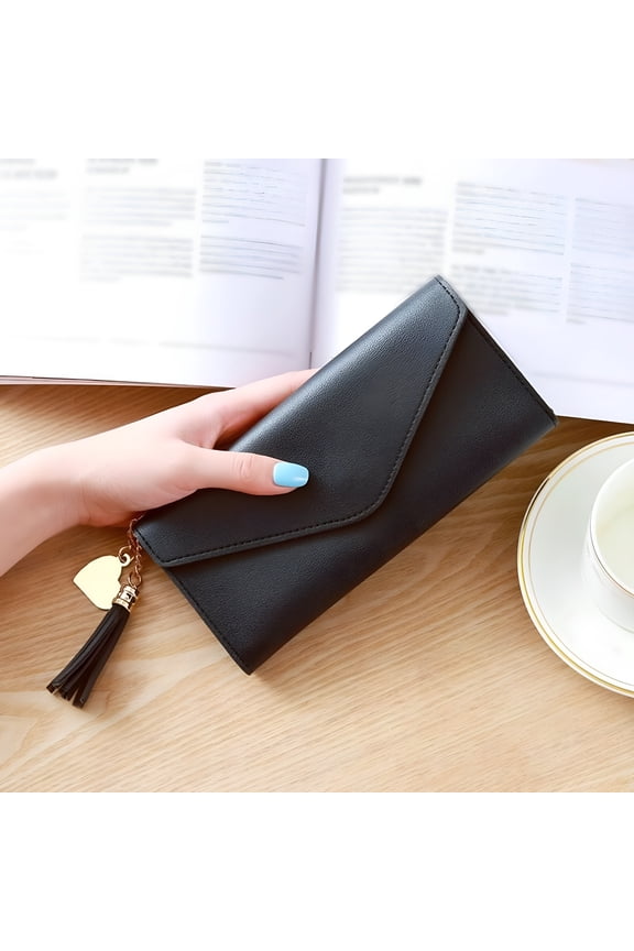 Womens Wallets Large Capacity Credit Card Holder RFID Wallet Women Double Zipper Pocket Vegan Leather Bifold Ladies Wristlet Clutch Wallet Womens Envelope Wallets with Tassels