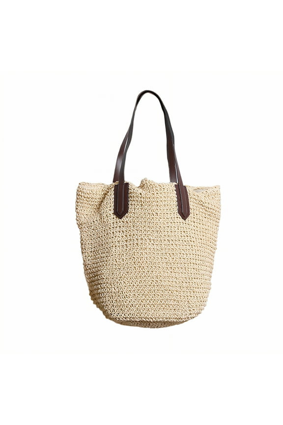 Woven Bag,Natural Weaving Straw Beach Bag,Retro Style Woven Tote Bag for Women,White
