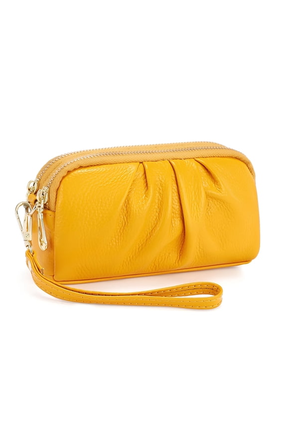Wristlet Wallets for Women Large Capacity Leather Wristlet Clutch Double Zipper Purse Credit Card Holder Phone Holder Ladies Travel Tote Bag
