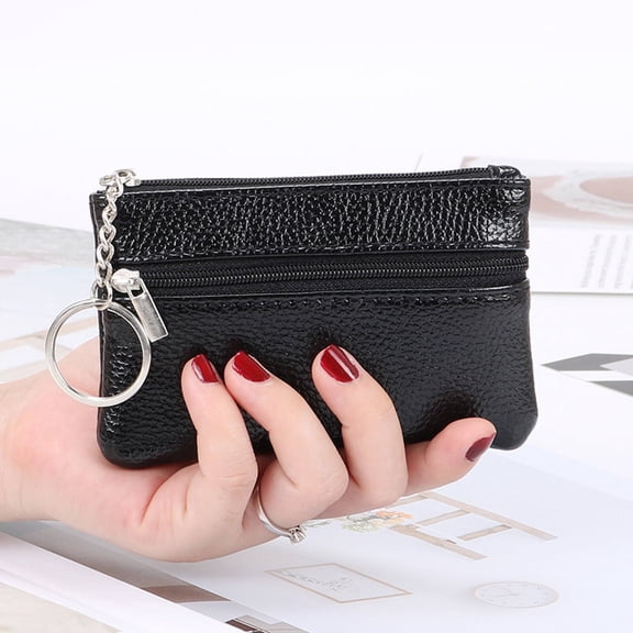 GASTROPODPcs Coin Purse Genuine Leather Feel Change Purse Compact and Mini Coin Purse for Women Exquisite Zipper Black