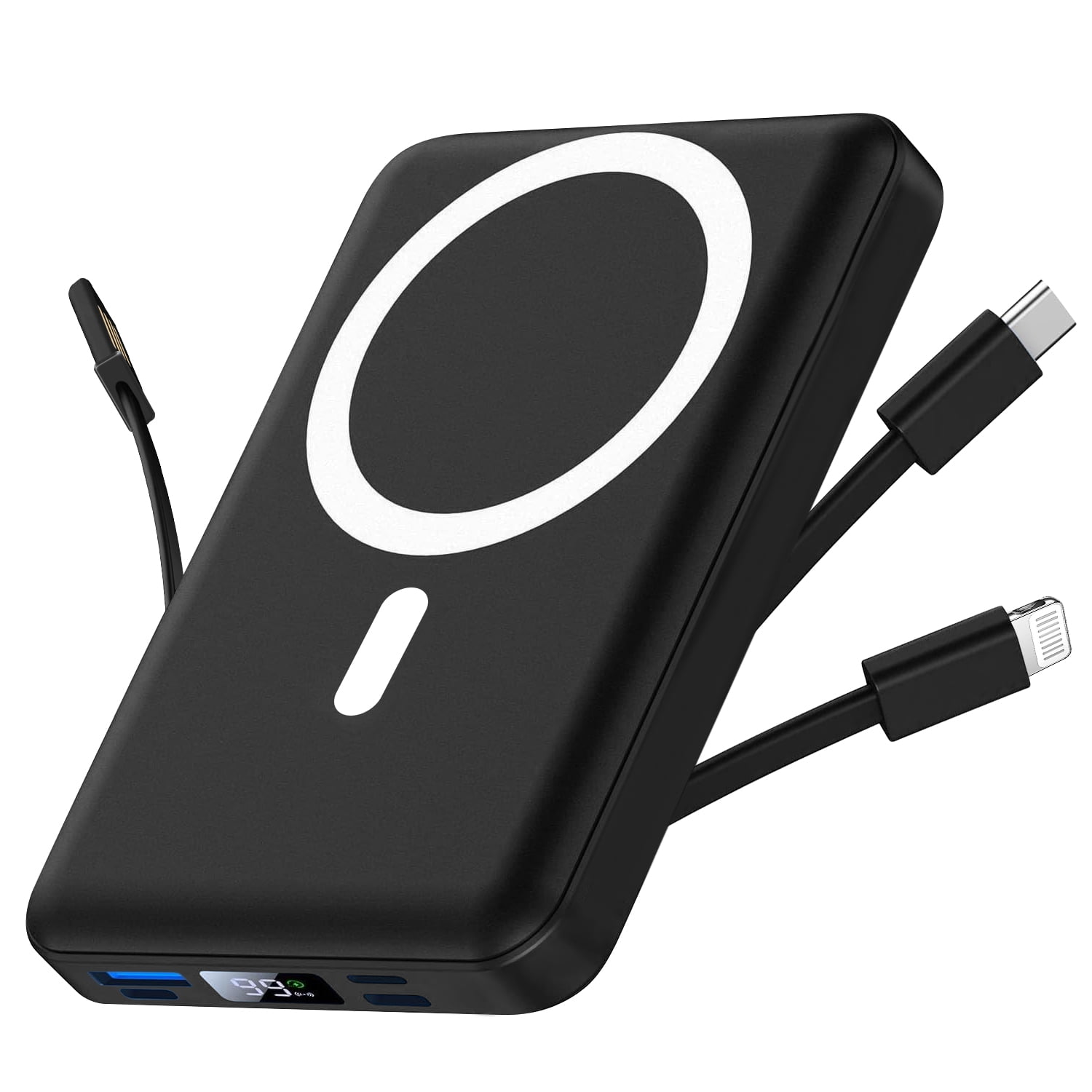 GASYESOY Portable Charger,10000mAh 20W Power Bank,Built-in Cables Fast Charging,with LED Display for iPhone 16/15/14/13/12 and Android,Black
