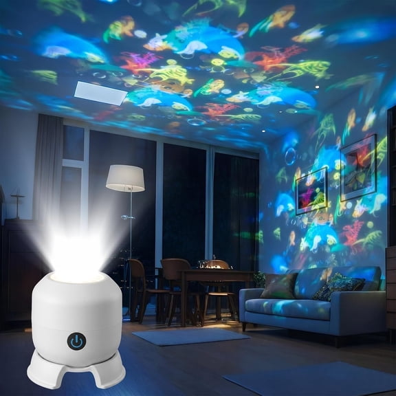GASYLL Dynamic Rotating LED Projector Light, 360° Rotating Ocean Night Light | USB Rechargeable LED Light Projector for Bedroom, Multi-Angle Projection Base，Holographic Night Light Projector